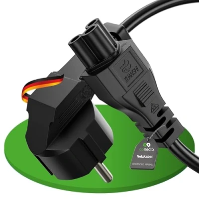 Abbildung von conecto Stromkabel 3 Polig, 3,0m, Schutzkontakt Netzstecker Schuko Stecker auf C5 Buchse, Strom Kabel Netzkabel Netzteil für Monitor PC Drucker, Schwarz