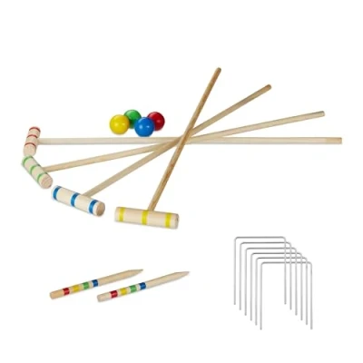 Abbildung von Relaxdays Krocket Spiel, 4 Spieler Kinder Erwachsene Komplettset mit Tasche Croquet Set Holz S, natur, EU