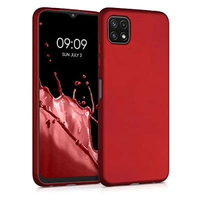 Abbildung von kwmobile Case kompatibel mit Samsung Galaxy A22 5G Hülle Schutzhülle aus Silikon metallisch schimmernd Handyhülle Metallic Dunkelrot