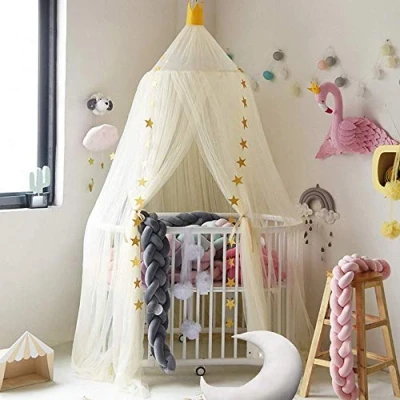 Abbildung von Naturer Hellgelb Baldachin Kinderzimmer Mädchen Tüll Prinzessin Betthimmel Babybett Kinderbett Durchsichtig Moskitonetz Babyzimmer Deko