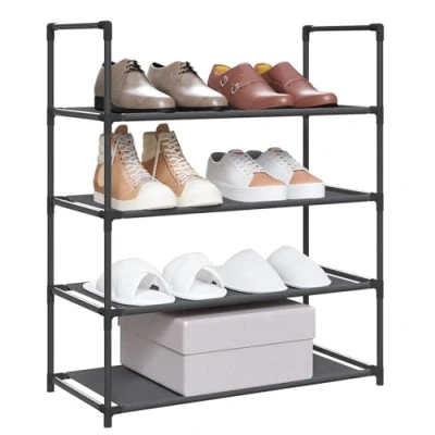 Abbildung von Woltu Schuhregal, 1 tlg., mit 4 Ablagen Schwarz für 12 Paar Schuhe 60x28x71cm