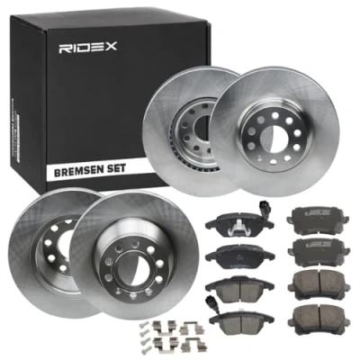 Abbildung von RIDEX 3405B0501 Bremsscheiben und beläge Vorderachse, Hinterachse innenbelüftet, voll VOLKSWAGEN: Golf 6, Touran I, 5 Schrägheck