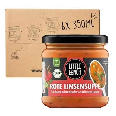 Abbildung von Little Lunch Bio Rote Linsensuppe, 100 Prozent Qualität, Vegan, Ohne zugesetzten Zucker, Laktosefrei, Keine künstlichen Zusätze, Geschmacksverstärker, 6 x 350ml