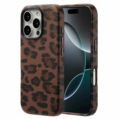 Abbildung von Apple iPhone 16 Pro Hülle MagSafe Kunstleder Selencia Backcover Handyhülle Braun