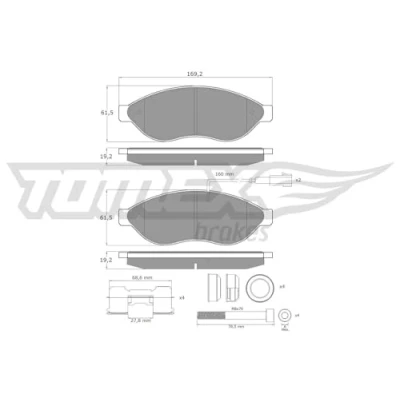 Abbildung von TOMEX brakes TX 14 39 Bremsbelagsatz Vorderachse mit integriertem Verschleißwarnkontakt Bremssattelschrauben Zubehör
