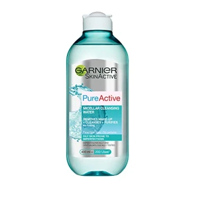 Abbildung von Garnier Pure Active Micellar Water 400ml, Gentle Face Cleanser &amp; Make Up Remover For Face, Lips Eyes Cleanses Mattifies Combination Oily Skin, Best Used With Reusable Eco Pads
