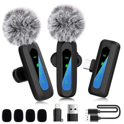 Abbildung von Mexgcom Mini Lavalier Mikrofon für iPhone/Android/Computer PC, Clip on Typ C/Lightning/USB, Kabellos Ansteckmikrofon Klein Videoaufnahmen, Tiktok, YouTube, Vlog, Interviews