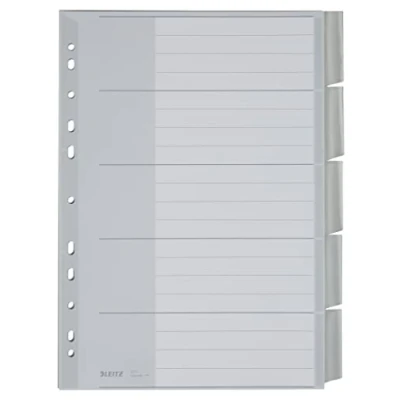 Abbildung von Leitz Register für A4, Deckblatt aus Karton und 5 Trennblätter Kunststoff, Taben mit auswechselbaren Einsteckschildchen, Grau, 12710085
