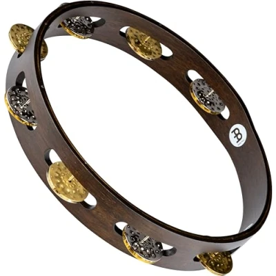 Abbildung von Meinl Percussion Vintage Wood Tambourine 1 reihiges Tamburin Durchmesser 10 Zoll Siam Eiche / Messing und Stahl, Walnut Brown Natur (TA1VM WB)