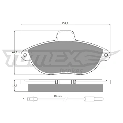 Abbildung von TOMEX brakes TX 13 35 Bremsbelagsatz Vorderachse inkl. Verschleißwarnkontakt mit Zubehör CITROËN: Jumpy I MPV, Evasion, Kastenwagen