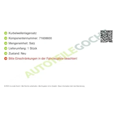 Abbildung von KOLBENSCHMIDT 77601600 Kurbelwellenlagersatz