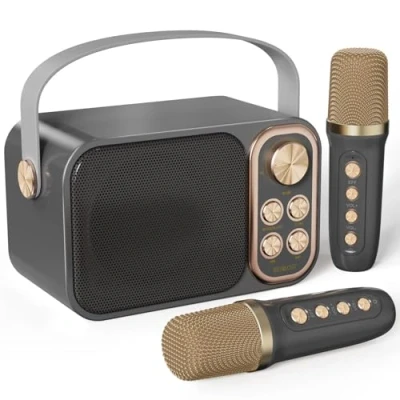 Abbildung von BESCOST Karaoke Maschine mit 2 Mikrofonen, Mini Anlage 7 Stimmeffekten, tragbare Bluetooth Lautsprecher für Kinder &amp; Erwachsene, Perfekt Partys und Geburtstage, Schwarz