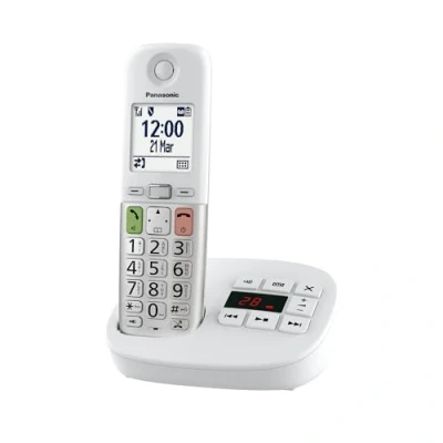Abbildung von Panasonic KX TGU430EXW digitales schnurloses Telefon mit Anrufbeantworter, Basisstation &amp; 1 Mobilteil, LCD Display, Favoriten Taste, Taschenlampe, extra laut, hörgerätekompatibel, Weiss Silber