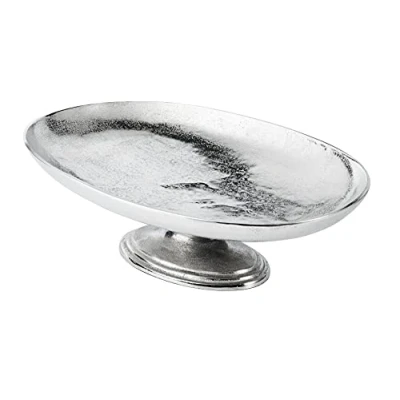 Abbildung von MichaelNoll Schale auf Standfuß Oval Servierplatte Dekoschale Aluminium Silber Luxus 47 cm / 57 (L 47x33x14 cm)