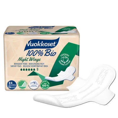 Abbildung von Vuokkoset Vuokkoset, 100% BIO, Sanitary pads with wings for the night, 9 pcs.