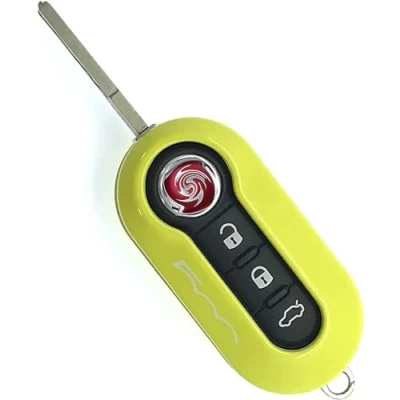 Abbildung von Nordecco Fiat 500 Schlüsselhülle passend für 500C 500L Abarth Grande Punto Brava Panda Stilo Linea 3 Tasten Schlüssel Flip (Gelb Weiß)