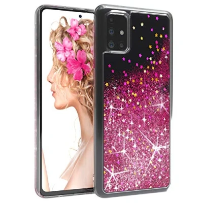 Abbildung von EAZY CASE Hülle kompatibel mit Samsung Galaxy M51 Schutzhülle Flüssig Glitzer, Handyhülle, Schutzhülle, Back Cover Glitter Flüssigkeit, TPU/Silikon, Transparent/Durchsichtig, Pink