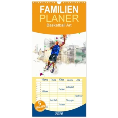 Abbildung von Familienplaner 2025 Basketball Art mit 5 Spalten (Wandkalender, 21 cm x 45 cm), CALVENDO