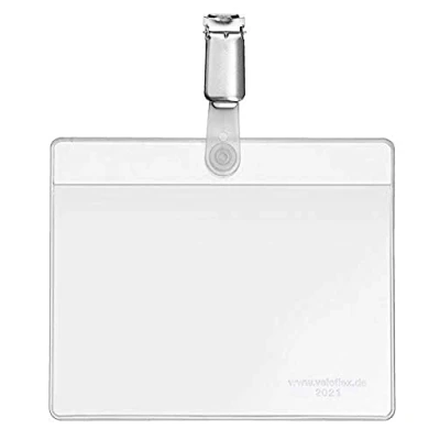 Abbildung von VELOFLEX 2021000 Namensschild Velocard 105 x 74 mm, mit Hosenträgerclip, transparent, 25er Packung