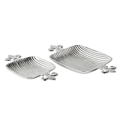 Abbildung von MichaelNoll Schale Lilie Dekoteller Deko Aluminium Silber Moderne Dekoschale aus Metall 44 oder 52 cm (44x23x5 cm)