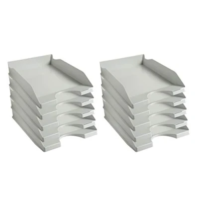 Abbildung von Exacompta 12306D 10er Pack Premium Briefablage Ecotray aus recyceltem Kunststoff DIN A4. Ideale Briefkörbe für Ihre Organisation. Robuste und stapelbare Ablagekörbe Blauer Engel grau