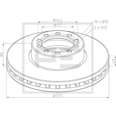 Abbildung von PETERS ENNEPETAL 106.204 00A Bremsscheibe vorne 375 45 10 144 innenbelüftet