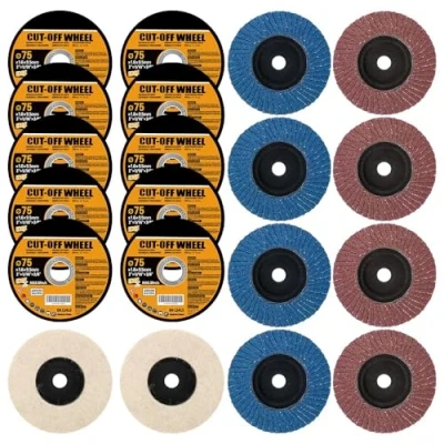 Abbildung von Trennscheiben, Fächerscheiben, Polierscheiben Set ∅ 75 x 9.5mm für Winkelschleifer Schneiden Polieren Schleifen Metall, Montagedorn Schneideisen (75 mm 20Pcs)