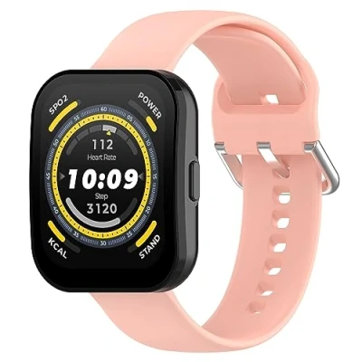 Abbildung von GIOPUEY Armband Kompatibel mit Amazfit Bip 5/Bip 5 Unity, Weiches Silikon [Verschleißfest] [Atmungsaktiv] Ersatzarmband pink