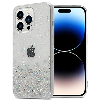 Abbildung von Cadorabo Hülle kompatibel mit Apple iPhone 14 PRO Rundumschutz TPU Silikon Case Mädchen Glitzer Strass Design Slim Kratzfest Weiche Gummi Bling Schutzhülle für in Transparent
