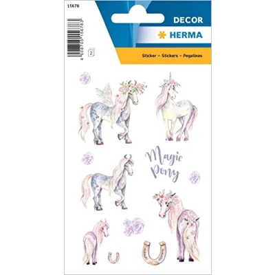 Abbildung von HERMA 15678 Aufkleber Pferde Einhorn Glitzer klein, 24 Stück, Tiere Sticker mit Pony Hufeisen Motiv, Kinder Etiketten für Fotoalbum Tagebuch Poesiealbum Scrapbooking Geburtstag Dekoration DIY Basteln