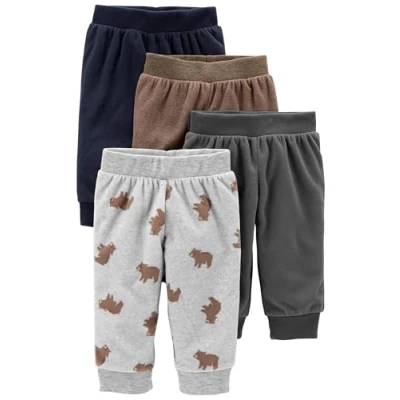 Abbildung von Simple Joys by Carter&#039;s Unisex Baby 4 Pack Fleece Pants Freizeithose, Braun/Dunkelgrau/Hellgrau Bärenaufddruck/Marineblau, 0 Monate (4er Pack)