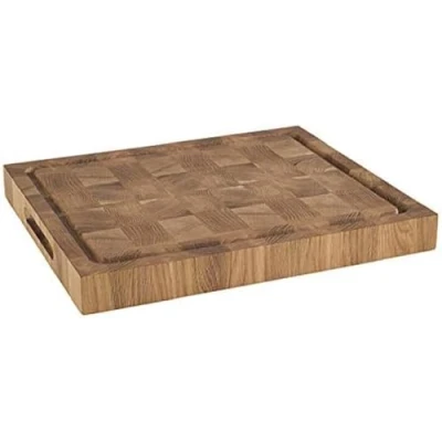 Abbildung von APS Schneidbrett Käsebrett aus geöltem Eichenholz, B x T H: 38 32 4,5 cm, Holzbrett mit Saftrinne, Antirutsch Füßchen und Griffmulden