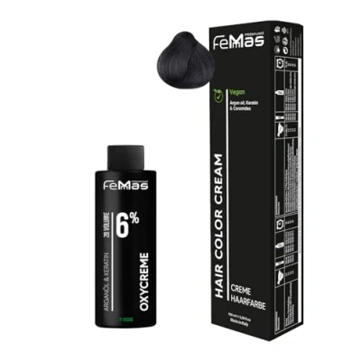 Abbildung von Femmas Haarfarbe Set Mittelbraun Asch 4.1 I Hair Color Cream 100ml + Oxycreme 6% Permanente Haar Coloration Entwickler Schonend &amp; langanhaltend Salon für Zuhause