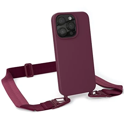 Abbildung von EAZY CASE Handykette Silikon mit Karabiner kompatibel iPhone 14 Pro Handyhülle breitem Umhängeband, Handykordel Silikon, Hülle Band, Kette für Smartphone, Beere Clips Berry