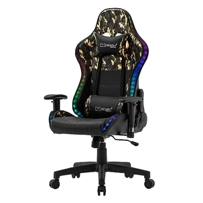 Abbildung von ML DESIGN Gaming Stuhl Drehstuhl mit RGB LED Beleuchtung &amp; Bluetooth Lautsprechern Bürostuhl, Computerstuhl Sessel aus Kunstleder Rückenkissen und Kopfstütze
