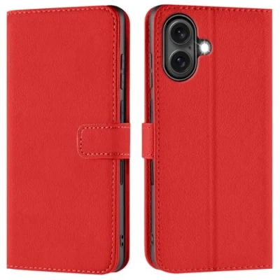 Abbildung von Verco Handyhülle für iPhone 16 Plus Hülle, Bookcase Tasche Flipcover Case [Kartenfächer/Aufstellfunktion], Rot