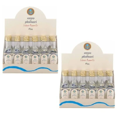 Abbildung von Ouzo Plomari Klopfer 2 Boxen je 24x 0,05l Flasche Destillerie Arvanitis 40% Vol. aus Griechenland +20ml Jassas Olivenöl