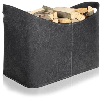 Abbildung von com four® Filz Tasche XXL für den Einkauf, Zeitungen, Papier, Spielzeug, Picknick oder Strand, robust aus dickem Filz, perfekte Kaminholz Brennholz (01 Stück anthrazit 54x30cm)