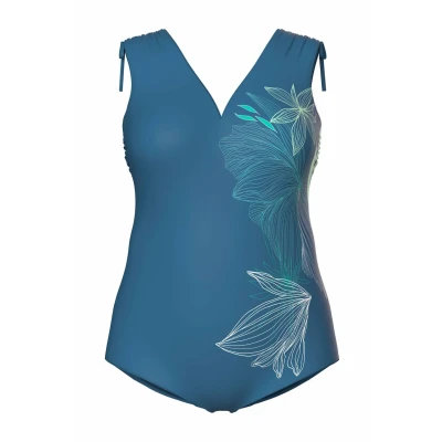 Abbildung von Ulla Popken Floral Motif Badeanzug, Damen, Größe: 42, Dark teal
