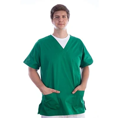 Abbildung von Gima Kasack aus Baumwolle und Polyester, Krankenhausuniform, grüne Farbe, V Ausschnitt, Halbärmel, Unisex, XXL Größe, für Ärzte, Zahnärzte, Tierärzte, Krankenpfleger, Physiotherapeuten