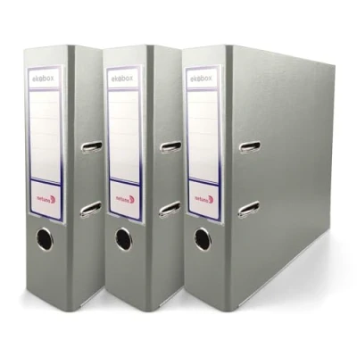 Abbildung von Netuno 3x Akten Ordner Grau DIN a4 Ekobox 2 Ring Mechanik Ringorder 8cm Kunststoff breit Büroordner Plastikordner Briefordner Ringmappe breiter Aktenordner PP farbig