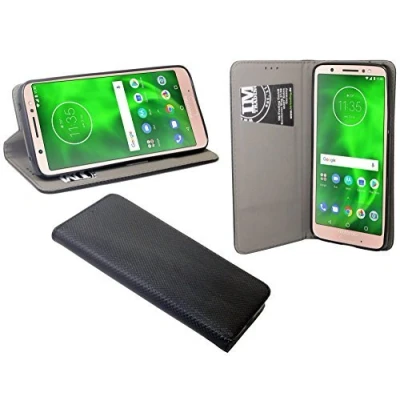 Abbildung von cofi1453 Elegante Buch Tasche Hülle Smart Magnet kompatibel mit Motorola Moto G6 Leder Optik Wallet Book Style Cover Schwarz Schale