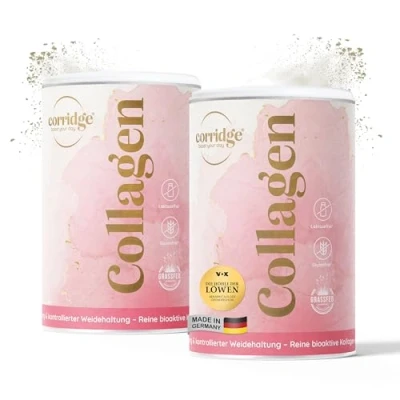 Abbildung von Corridge Premium Collagen Pulver 2x300g Bioaktives Kollagen hydrolysiertes Rinderkollagen Peptide Typ 1 &amp; 3 Weidehaltung Grasfütterung Collagenpulver Geschmacksneutral Leicht Löslich