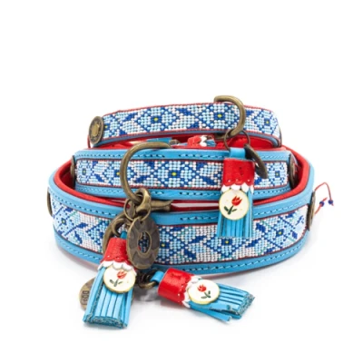 Abbildung von DWAM Halsband Dutchie M Türkis Pink Braun Rosa für Welpen alle Hunde besonderes aufwändige Perlenstickerei Handarbeit Boho