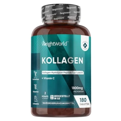 Abbildung von Kollagen Tabletten mit Vitamin C 1800mg hydrolysat pro Portion Collagen Peptide Typ 1 &amp; 3 180 2 Monate Vorrat WeightWorld