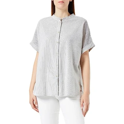 Abbildung von camel active Damen Streifenbluse mit Stehkragen Dunkelgrau womenswear M