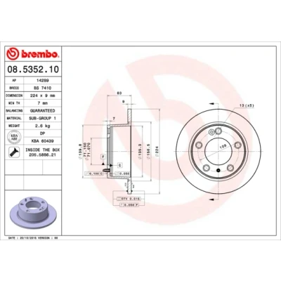 Abbildung von BREMBO 08.5352.10 Bremsscheibe 224 9 5 voll mit Schrauben CITROËN: XM I Schrägheck, II Kombi