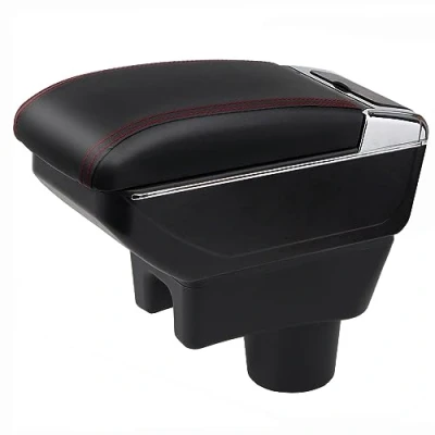 Abbildung von Auto Armlehnen für Mirage Attrage Space Star 2014 2018 Doppelschicht Mittelkonsole Große Aufbewahrungsbox Black and Red Stitching