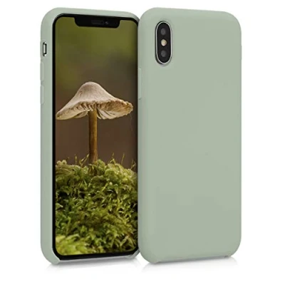 Abbildung von kwmobile Hülle kompatibel mit Apple iPhone XS Silikon Handy Case Handyhülle weiche Oberfläche kabelloses Laden Graugrün