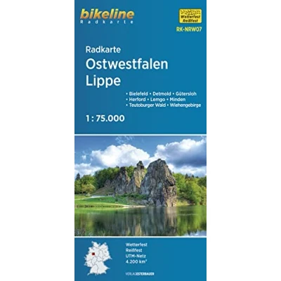 Abbildung von Radkarte Ostwestfalen Lippe (RK NRW07): Bielefeld Detmold Gütersloh Herford Lemgo Minden Teutoburger Wald Wiehengebirge, 1:75.000, ... GPS tauglich mit UTM Netz (Bikeline Radkarte)